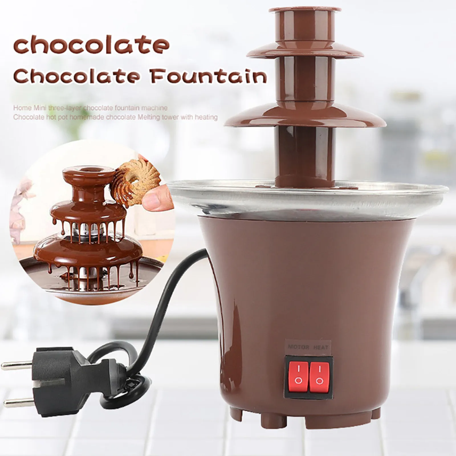 

Mini Chocolate Fountain Three Layers Creative Chocolate Melt With Heating Fondue Machine Diy Mini Waterfall Hotpot EU Plug#db4