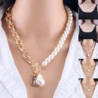 Женское Ожерелье с жемчужной цепочкой, многослойное ожерелье с подвеской в стиле барокко, чокер на шею со змеиной цепочкой, Подарочный геометрический чокер в стиле ретро, 2021