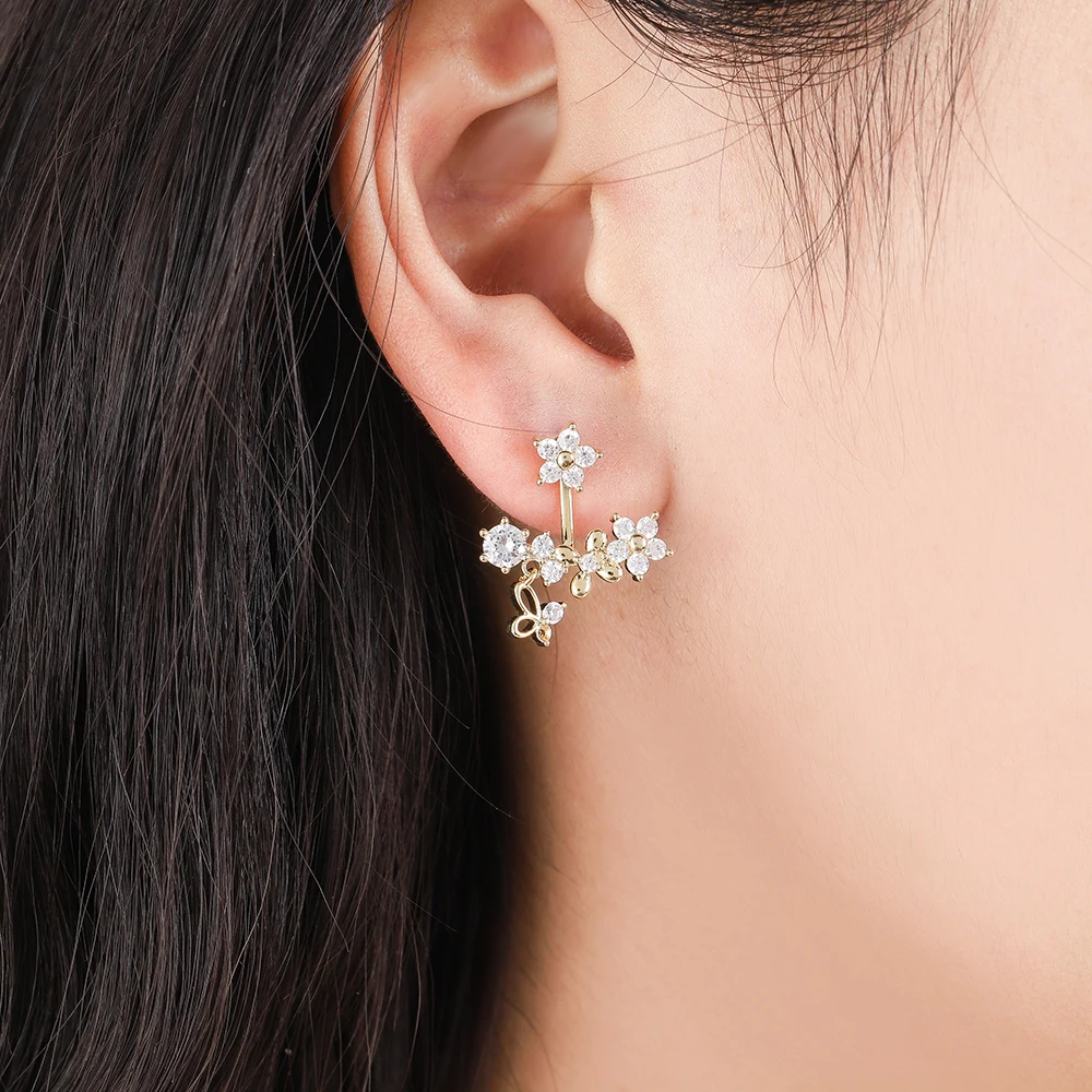 

Ant Angel Cubic Zironia Bling Cherry Blossoms Dangle Earring For Lady High Quality Copper Real Gold Plated Star Drop Earrings