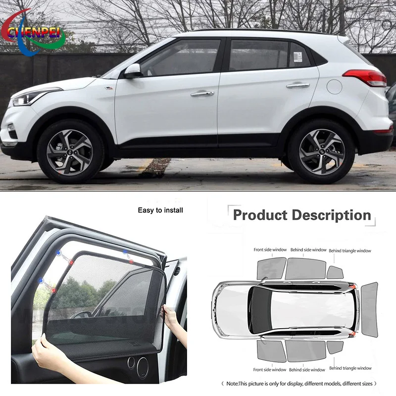 For Hyundai IX25 Car Full Side Windows Magnetic Sun Shade UV Protection Ray Blocking Mesh Visor Car Decoration Accessories