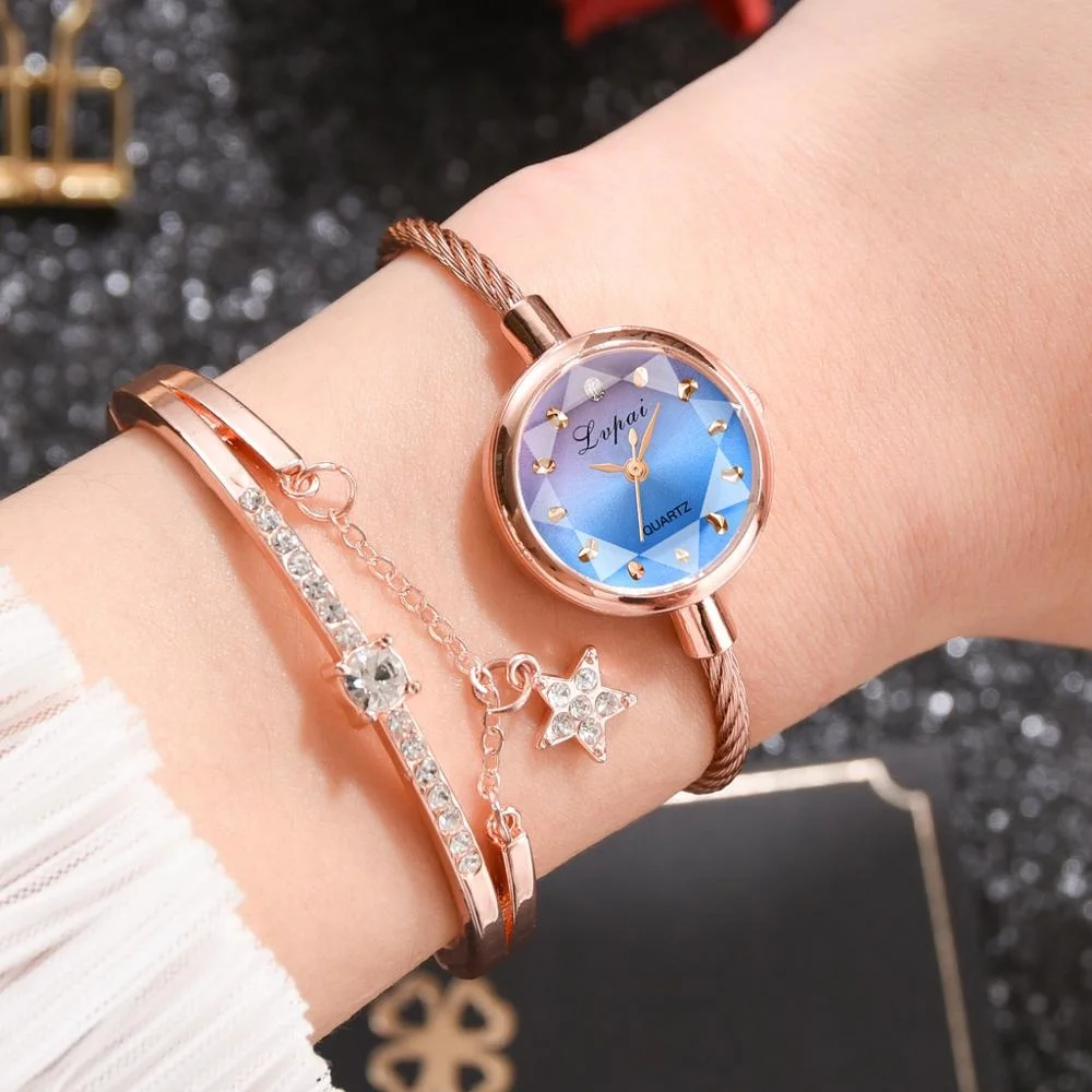 

Lvpai Brand New Ladies Watch Small Rose Gold Bangle Bracelet Geometric Glass Surface Women Watches Dress Clock Relogio Feminino