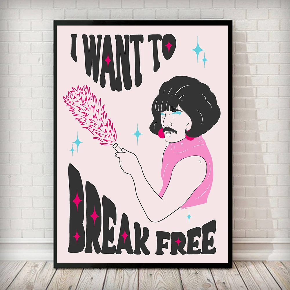 

Freddie Mercury Art Poster Funny Painting On Wall I Want To Break Free Printing Pictures for Living Room Frameless Home Decor