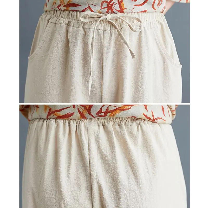 

MISSKY Women's Casual Pants Spring and Summer Cotton and Linen Solid Color Loose Wide-leg High-waist Straight Trousers