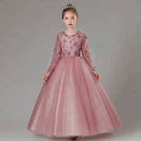 2022 new style children girls luxury birthday wedding party long princess lace dress kids teens host model show piano dresses