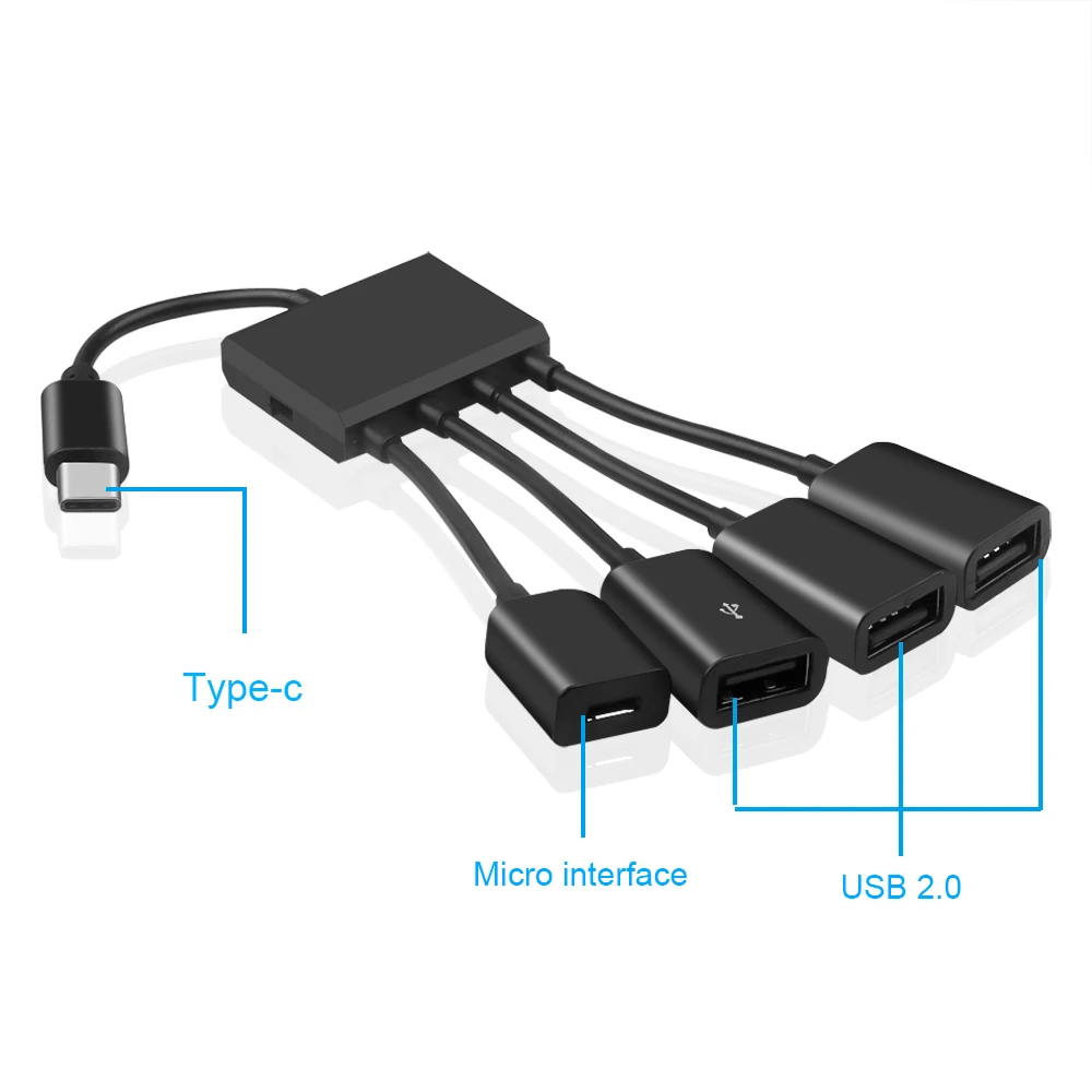 OTG 3/4 Ports Type-C 3.1 Hub Power Charging Cable Connector Adapter Black Type C To 3 USB 2.0 Port HUB Micro | Компьютеры и офис