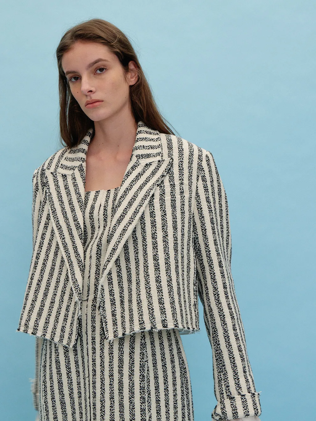 

Women Coat 2021 Autumn and Winter Striped Lapel Back Split Blazer Women 100% Cotton