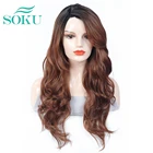 Парик из синтетического кружева спереди SOKU, модные красивые волосы, длинные волнистые волосы для черных женщин, парик на сетке, бесклеевые парики из термостойкого волокна
