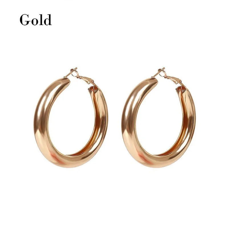 2019 New Gold Silver Hoops Earrings Minimalist Thick Tube Round Circle Rings For Women earrings fashion Jewelry | Украшения и