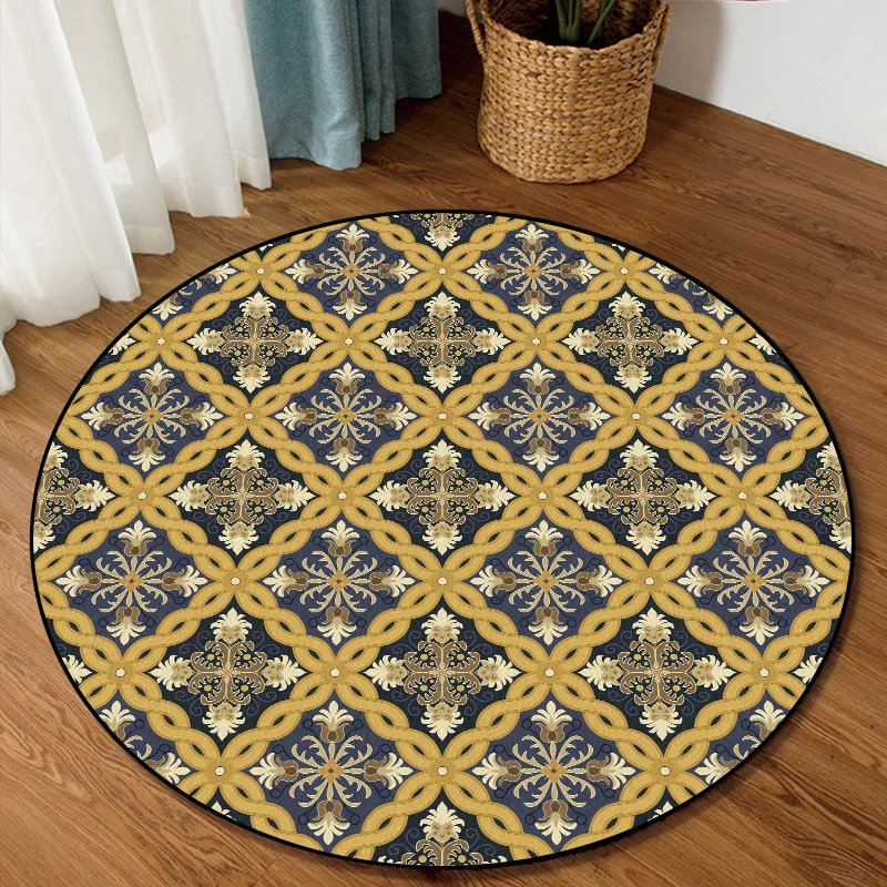 

European classic yellow flower elegant living room bedroom hanging basket chair round floor mat carpet customization
