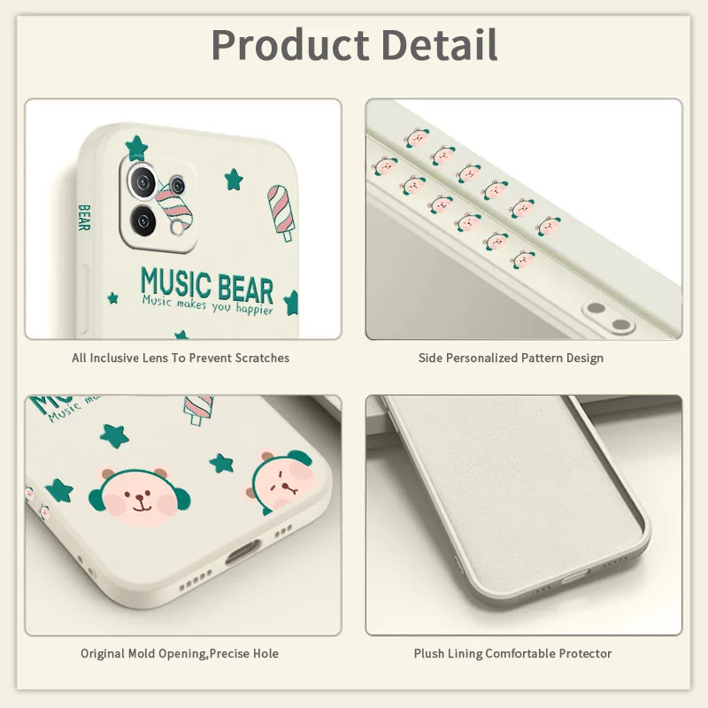 

Funny Music Bear Phone Case For Xiaomi Mi 11 10T 10 lite 9T Note 10 Redmi Note 10 9 9T 8 8Pro 7 7Pro 9 9A K40 K30 Cover