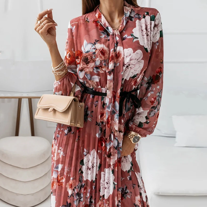 

Женское шифоновое платье в стиле бохо, Элегантное Длинное Пляжное Платье макси с цветочным принтом, для весны и осени, размера плюс