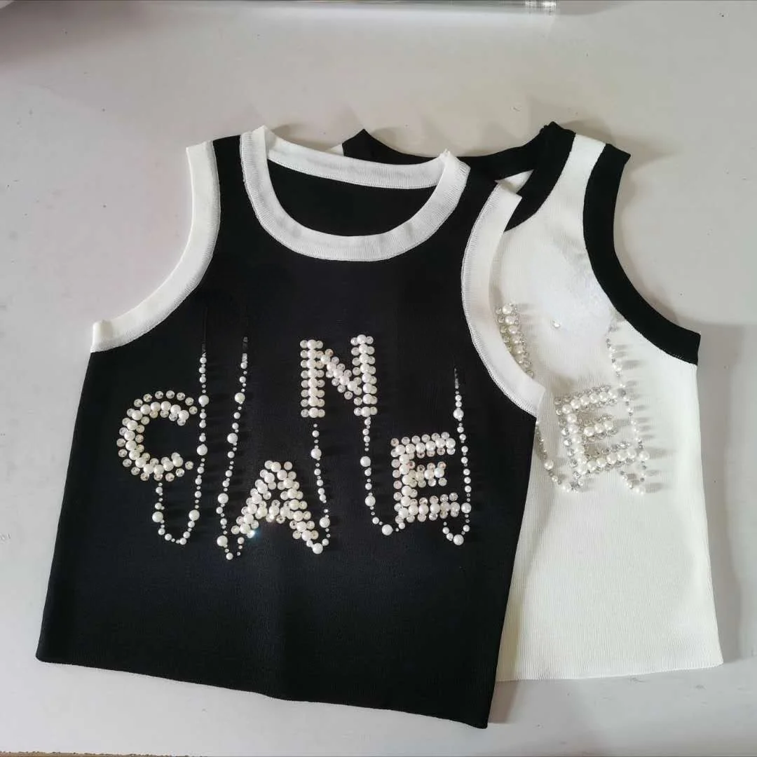 

Heavy Industry Beaded Knitting 2021 Summer New Slim Round Neck Sleeveless Top Knitted Ice Silk Camisole