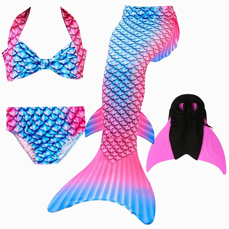 swimsuit with fin Новые модные плавательные хвосты русалки для детей, летняя пляжная одежда для девочек, купальные костюмы, костюм русалки - Цвет: swimsuit with fin