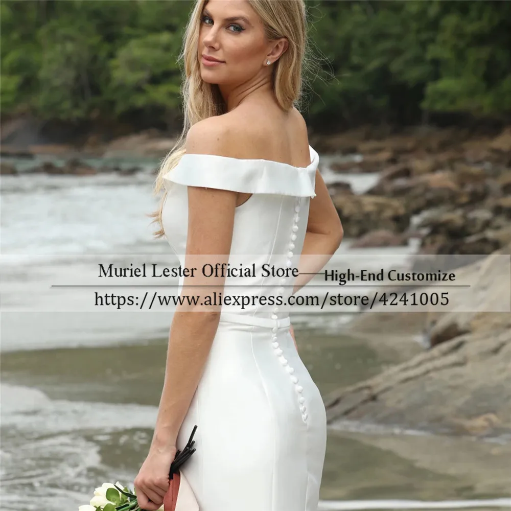 

Summer Robe Femme Soft Satin V Neck Mermaid Bridal Dresses Plus Size Off Shoulder Trumpet Open Back Sexy Simple Wedding Gowns