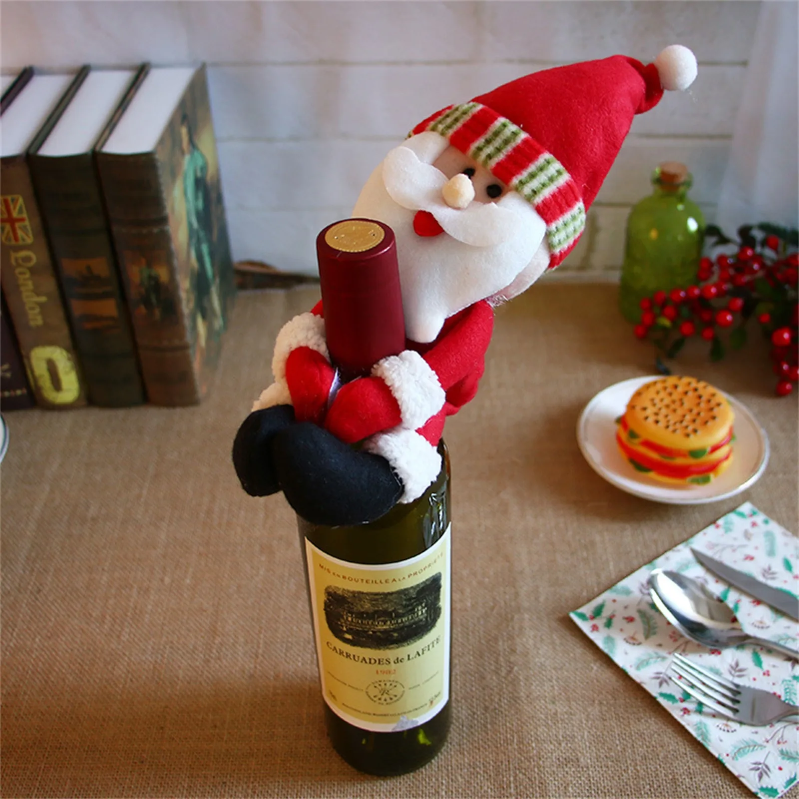 

Christmas Decor Red Wine Bottle Cover Bags Decoration Home Party Santa Claus 2021 Home Decoration Accessories Декор Для Дома2021