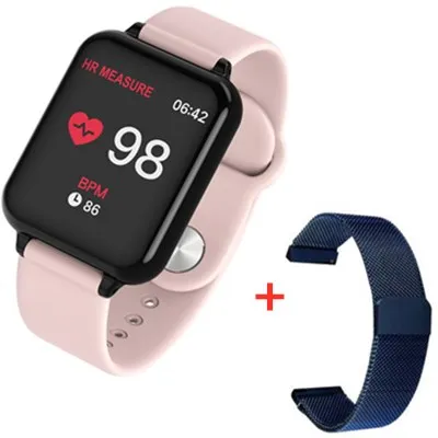 add steel strap Умные часы B57, водонепроницаемые, пульсометр, кровяное давление, несколько видов спорта, умные часы для женщин, носимые часы, мужские умные часы - Цвет: add steel strap