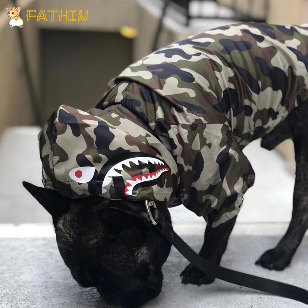 FATHIN Одежда для собак Adidog камуфляж Французский бульдог Pupreme Рубашка Собака Камуфляж ветровка Спорт ретро для собак Толстовка с капюшоном Домашние животные одежда