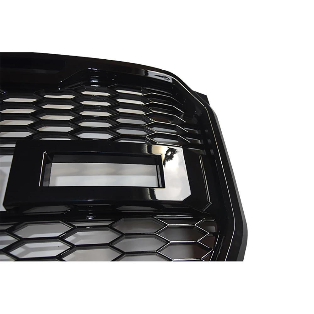 Bright black upper grille front grille Off-Road 4x4 Raptor Style Front Bumper Racing Grills  For 15-17 Ford F150 With LED Light images - 6