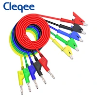 cleqee p1037 5pcs 4mm stackable banana plug to alligator clip crocodile clamp multimeter test leads soft pvc test cable 1m wire