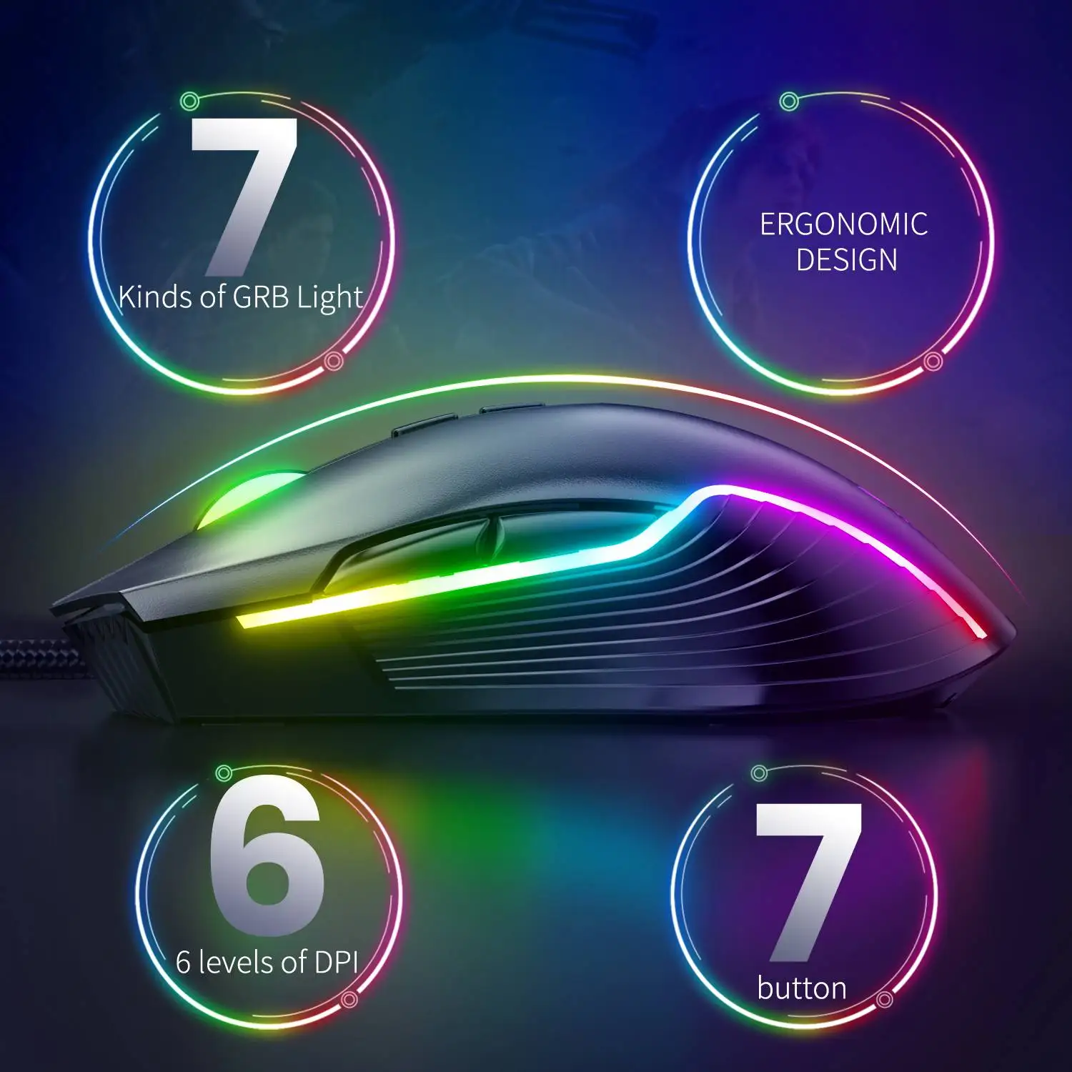 onikuma cw905 black rgb wired gaming mouse usb game mice 7 buttons design breathing led colors for laptop pc gamer free global shipping