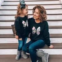 autumn mother daughter matching sweaters family set butterfly mom mum baby mommy and me clothes women girls cotton sweatshirts