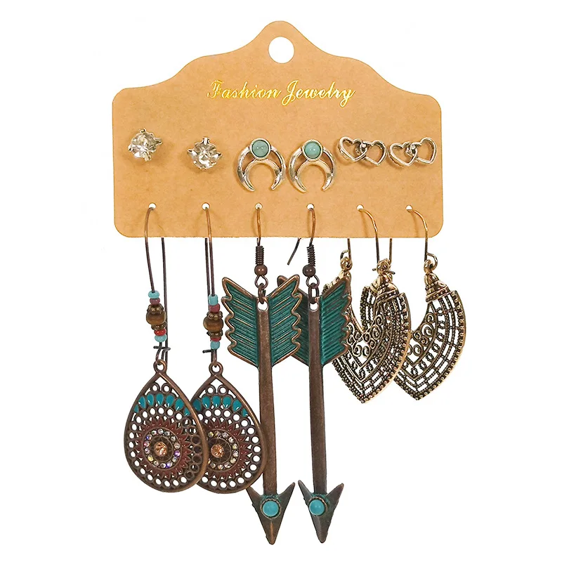 

Silver Color Ethnic Geometric Earrings Sets Girl Statement Jewelry Vintage Drop Earrings Set for Women Gifts