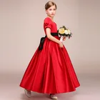 Платье для причастия детское атласное, Вечернее красное, с коротким рукавом, с цветочным принтом, в винтажном стиле, для девочек, на день рождения