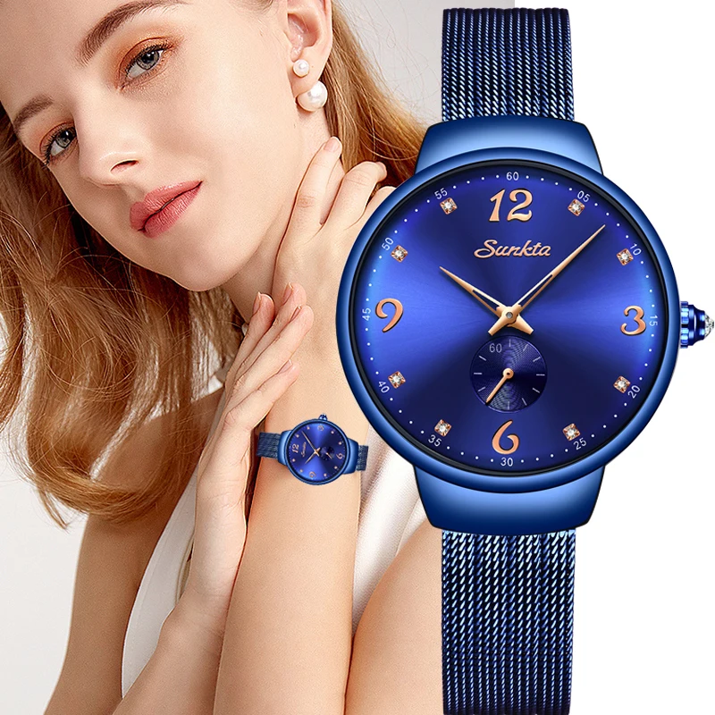 SUNKTA новинка 2019 женские часы Топ бренд роскошные наручные сетчатые Прямая