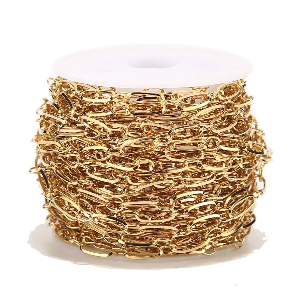 Gold O D chain 1 метр 4 мм ширина новейший дизайн нержавеющая сталь золото овальные звенья цепи Rolo фурнитура подходит для изготовления ювелирных изделий - Цвет: Gold O D chain