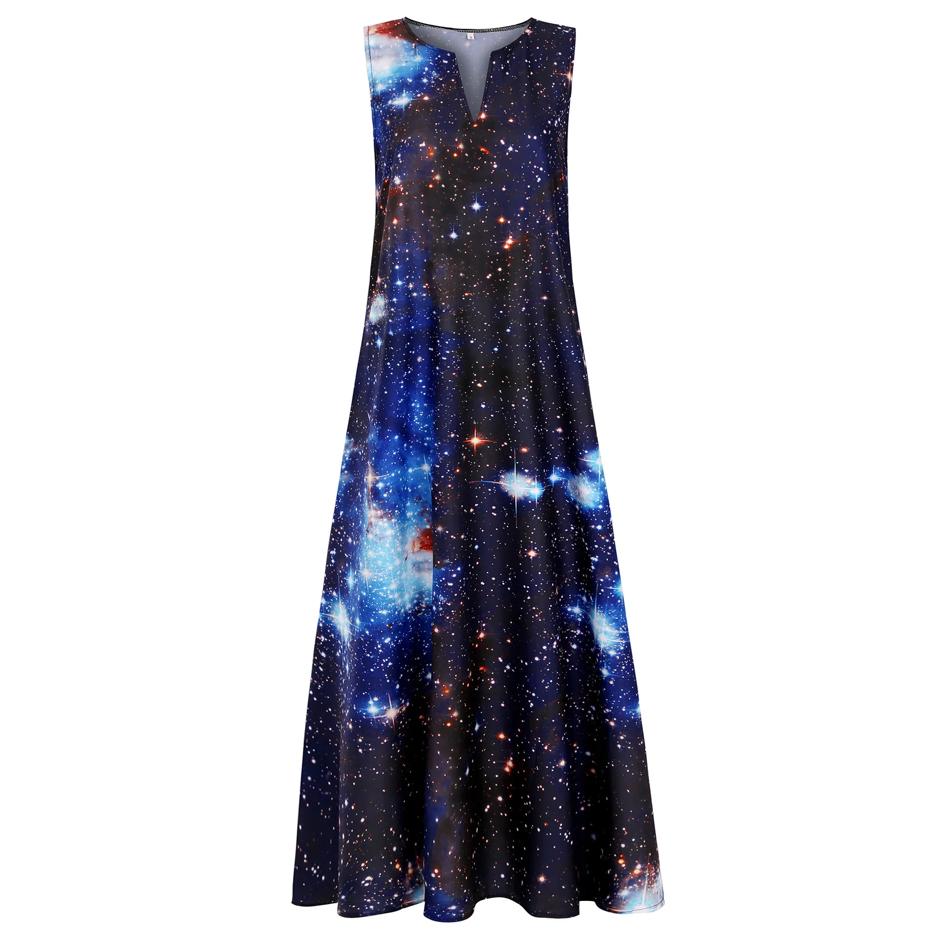 

Autumn hot style European and American plus size fashion sleeveless long skirt starry sky print dress
