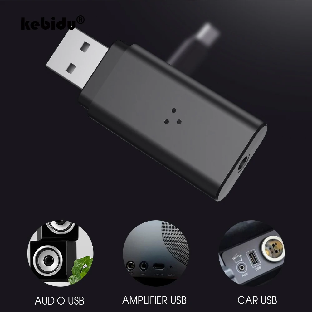 Kebidu Беспроводной громкой связи Bluetooth V5.0 адаптер 3 5 мм приемник USB для Динамик