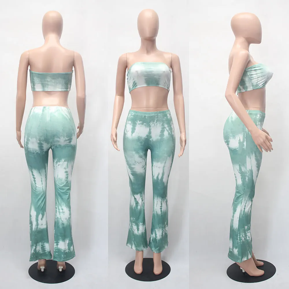 Брюки-клеш с принтом тай-дай укороченный Топ без бретелек и широкие брюки