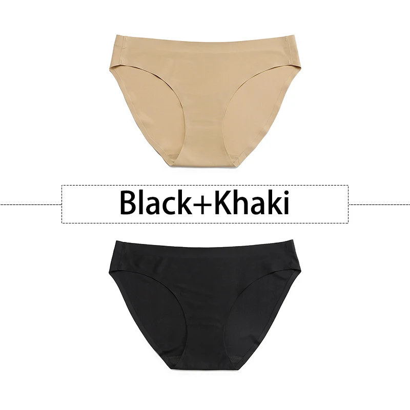 Black-Khaki 2 шт./партия, открытый Шелковый бесшовный трусики для женщин, нижнее белье сексуальные плавки, цельное нижнее белье с открытой спиной и низкой посадкой, женское XS-L, большие размеры США - Цвет: Black-Khaki