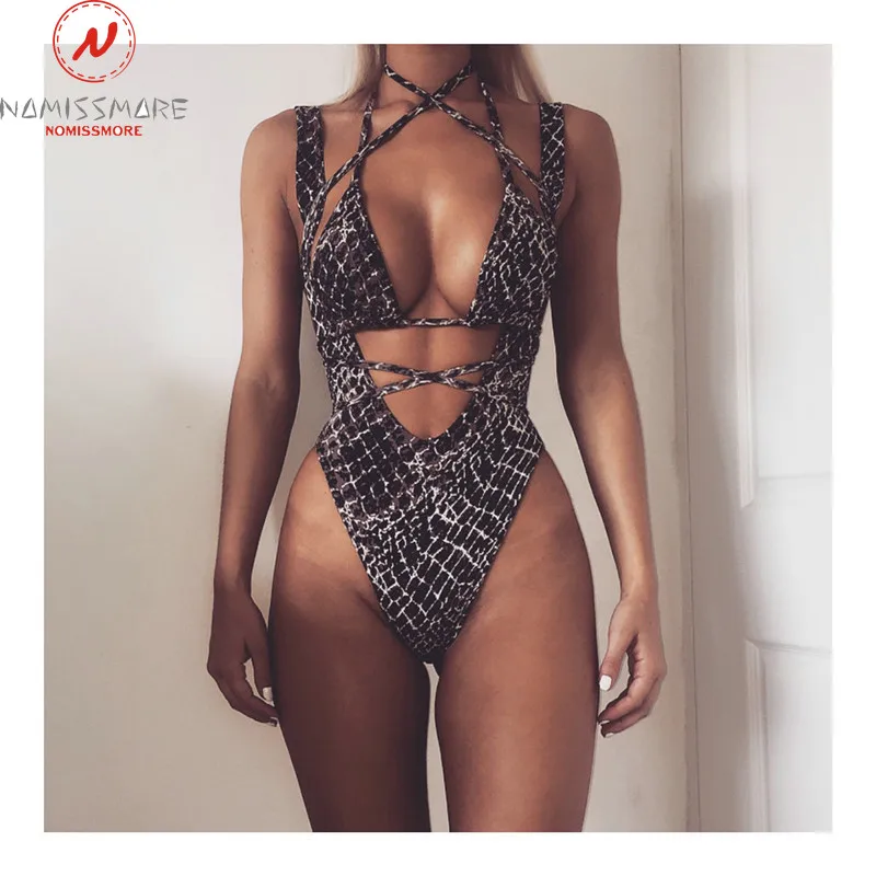 Женский купальник без рукавов Леопардовый бандажный комбинезон с принтом