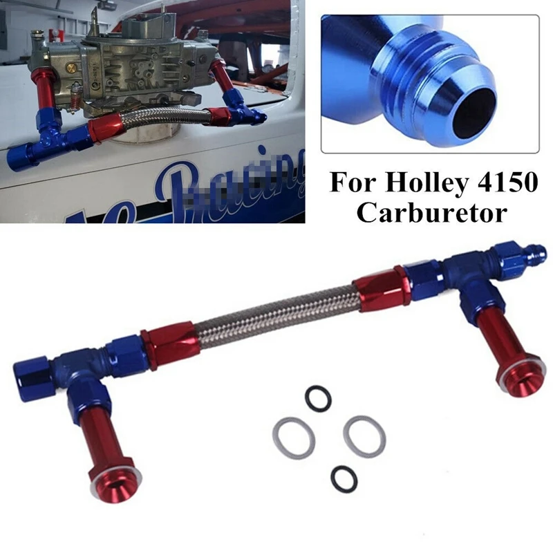 

4150 Braided Dual Feed Fuel Line Kit, AN8 Dual Feed Fuel Line Kit Carb Fittings for 4150 Based Carb with AN6 Adapter