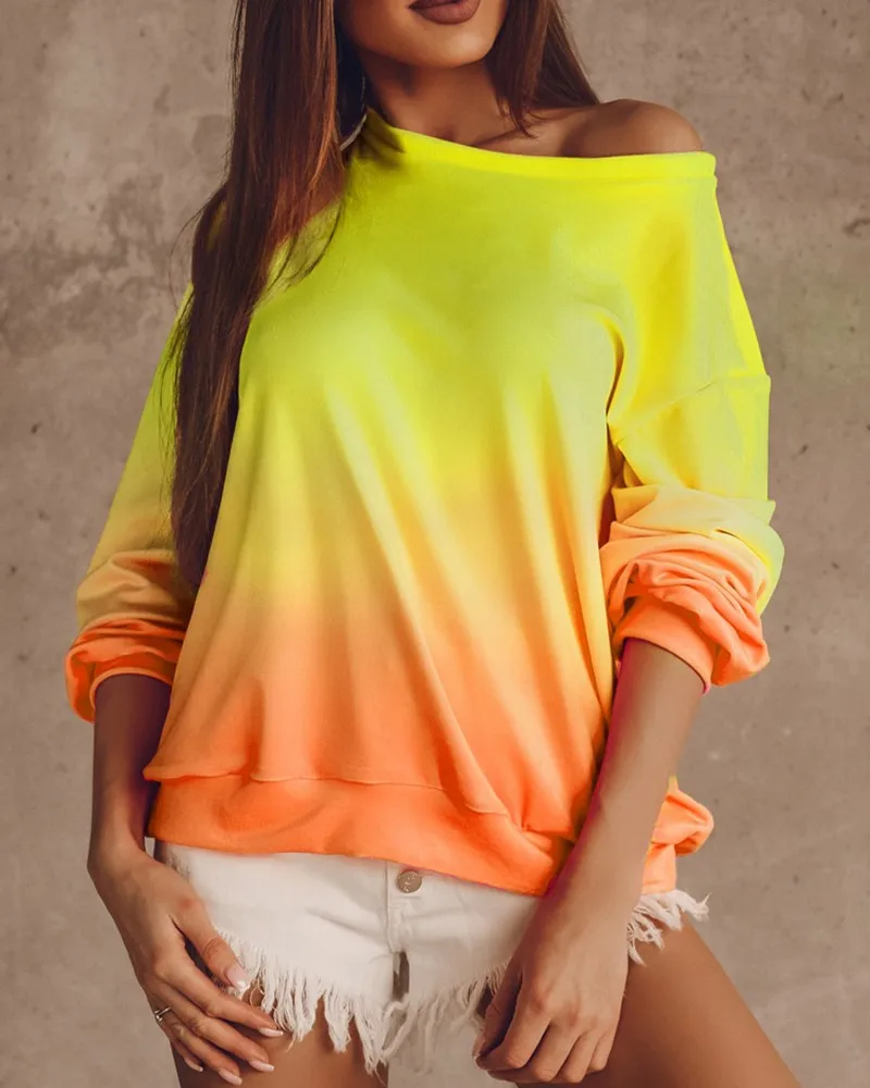 

Ombre Colorblock Long Sleeve Letter Print Sweatshirt