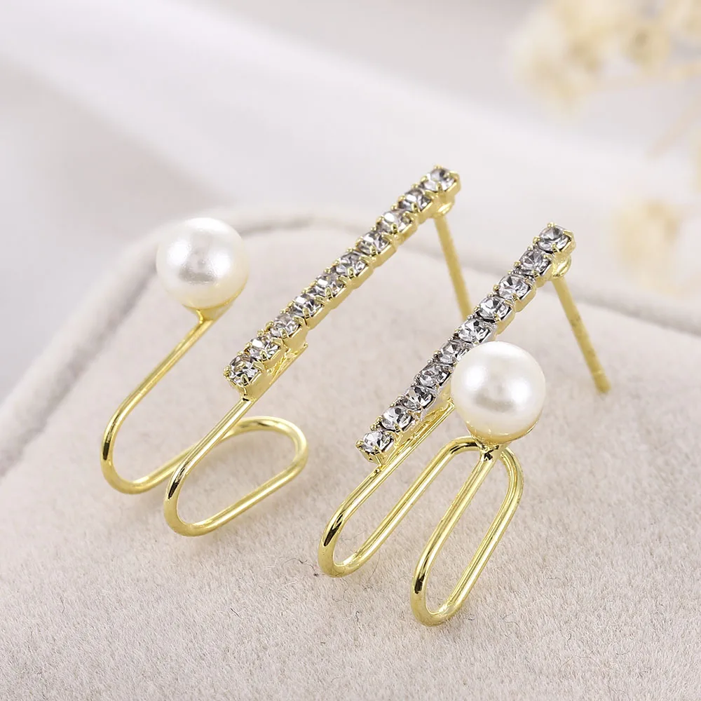 

Yanqueen Pearl Earrings H Shape Chic Style Wild Girl Jewelry Simple Small One Horizontal Pearl Stud Earrings New Lovly