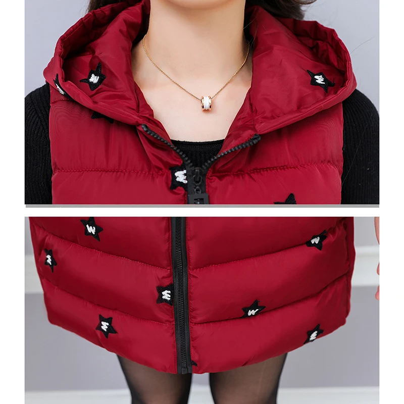 Женский Теплый жилет без рукавов осенне зимний длинный с капюшоном размеры 5XL W1223