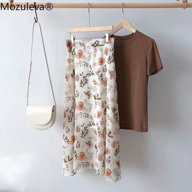 Женская шифоновая юбка макси-юбка с высокой талией цветочным принтом весна-лето