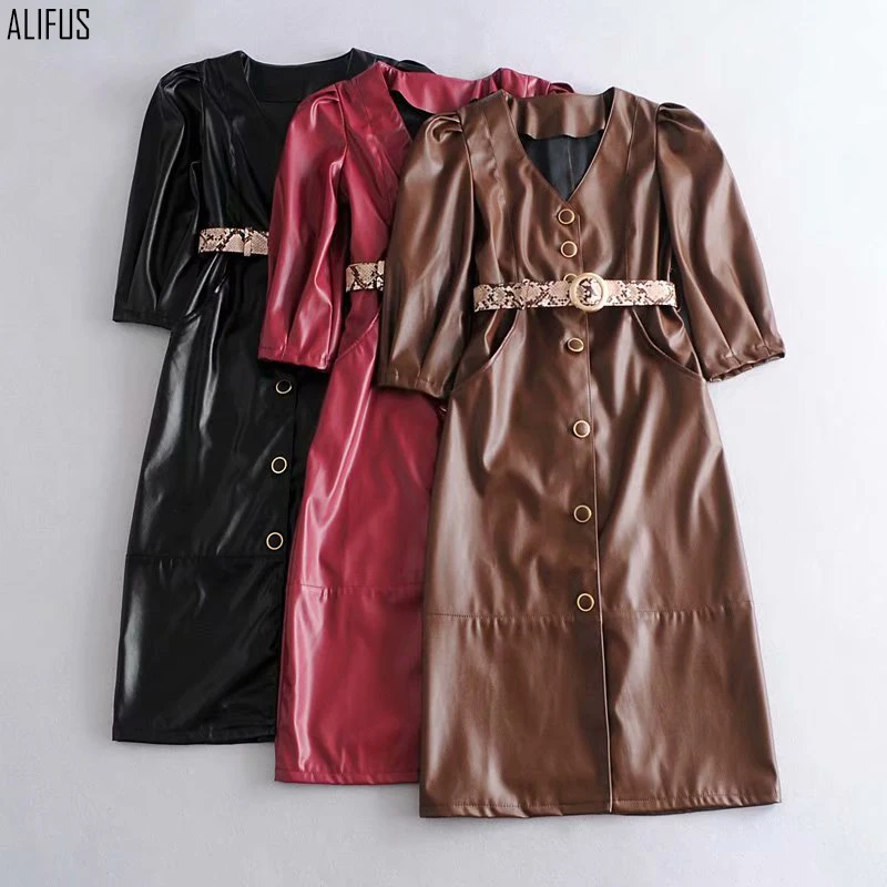 

Autumn and winter retro skirt suit solid color brown French high waist cotton light luxury mid skirt temperament commuter dress