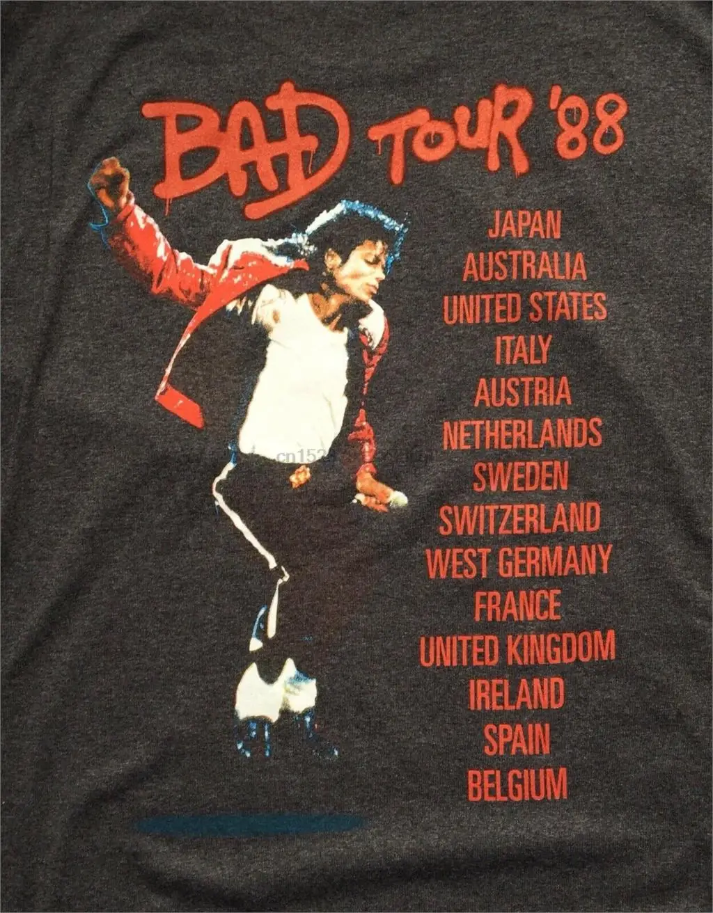 Бесплатная доставка Новинка Xl Майкл Джексон Bad Tour 1988 Передняя Задняя серая