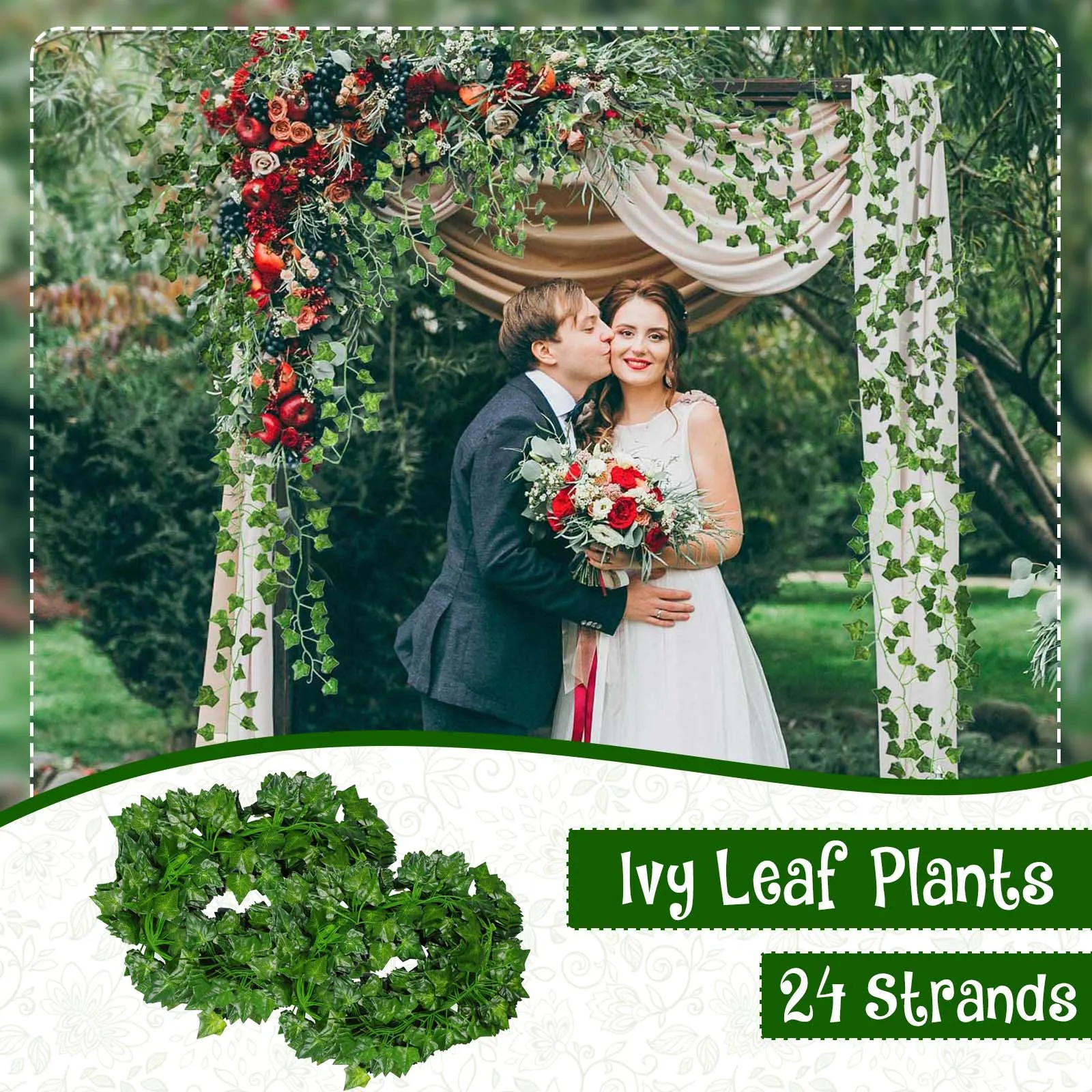 

24 Strands 86 FT Artificial Lvy Leaf Vine Garland Fake Foliage Hanging Plants Plant Silk Leaf Vines For Wedding Birthday Party