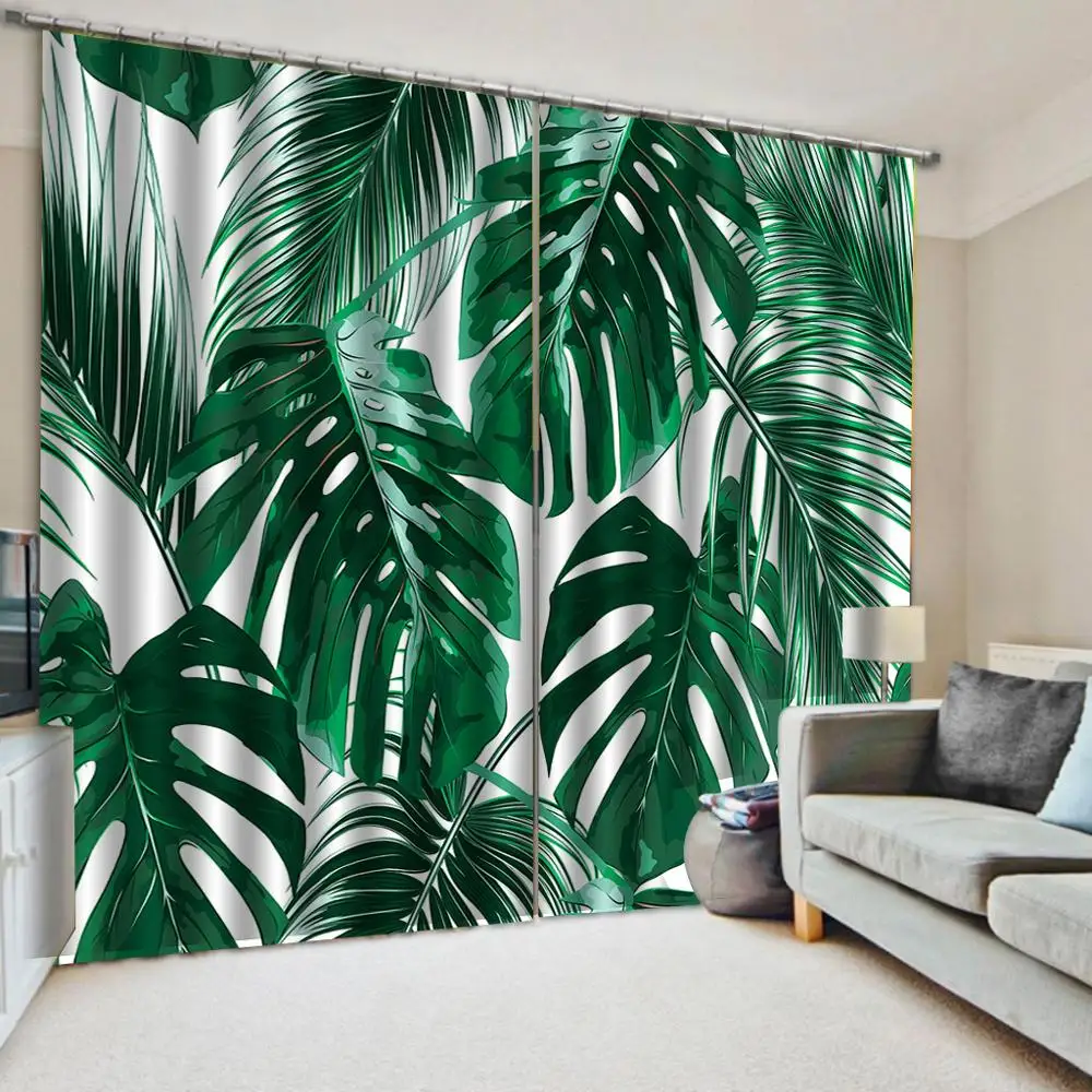 Занавески на окна с зелеными листьями заказ мягкие тонкие декоративные шторы для