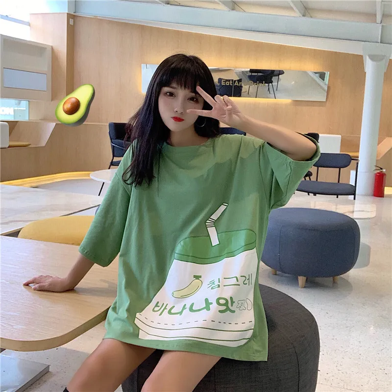 Японское каваи клубничное Молоко печати футболка женская летняя негабаритная свободная футболка с короткими рукавами Harajuku милые топы школьниц