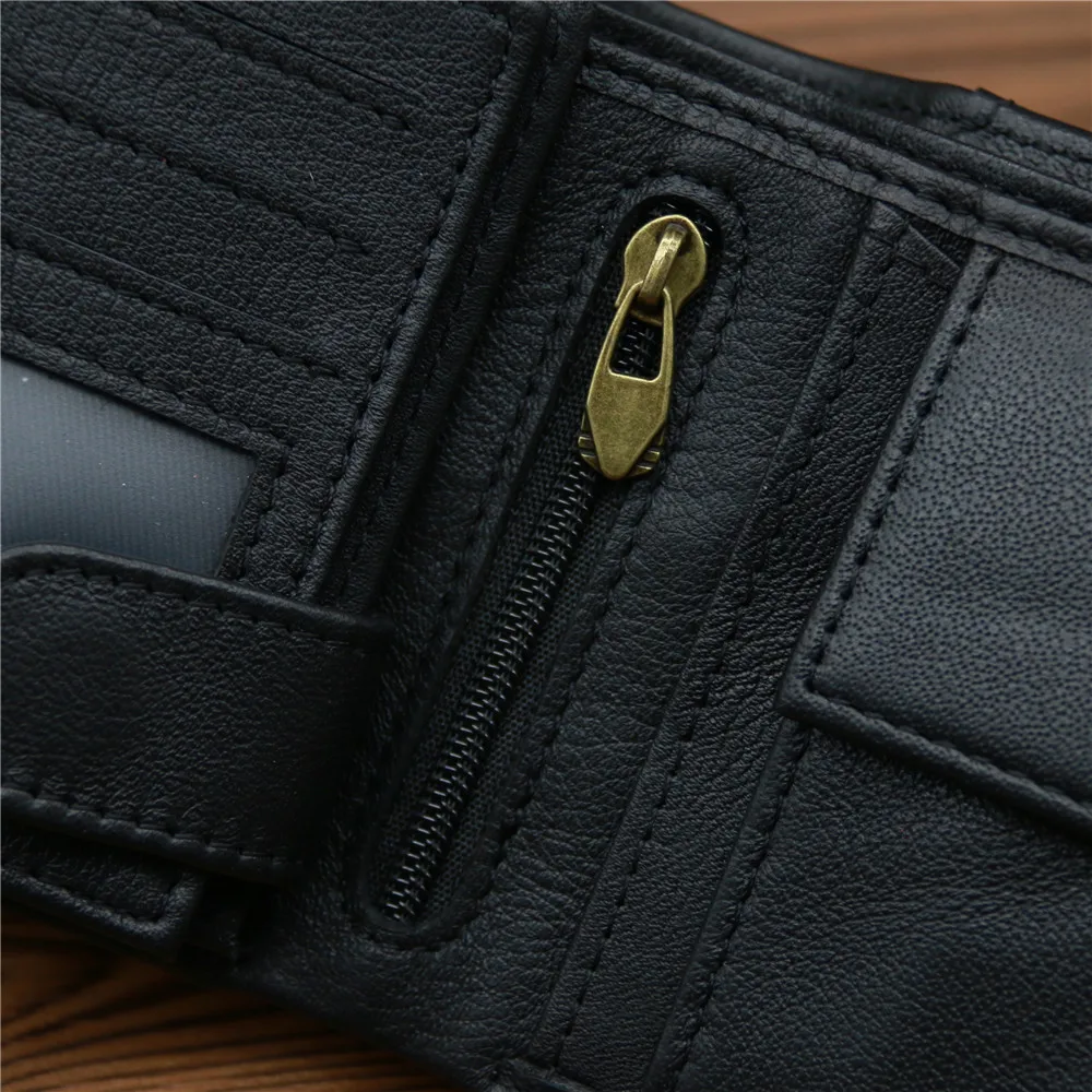 Men Genuine Leather Wallet Short Slim Male Purses Money Cash Credit Card Holders Coin Pocket Men Wallet Money Bag Fashion Black