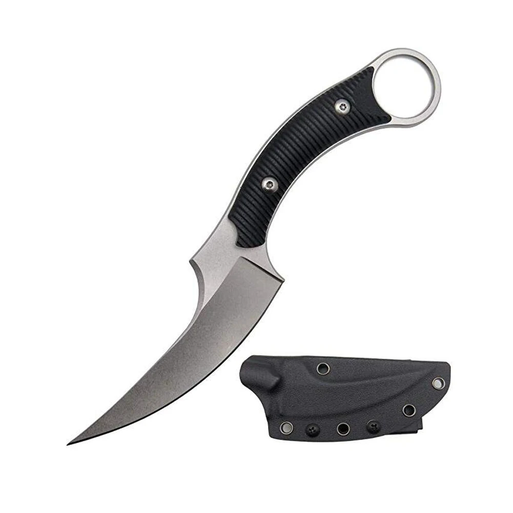 

Нож-карамбит Promithi с фиксированным лезвием, тактические ножи, лезвие из стали D2 и ручка из стали G10, нож для повседневного использования и выж...