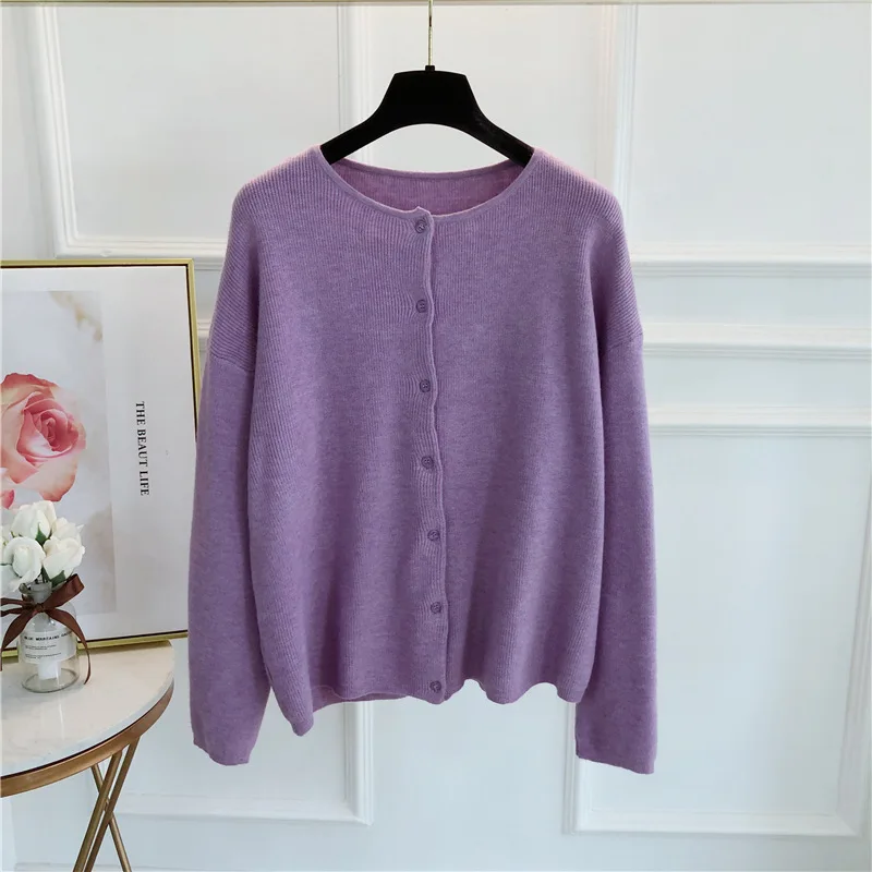 

Весенний Новый кашемировый разноцветный свитер с имитацией карамельных цветов кардиган с круглым вырезом однотонный вязаный кардиган