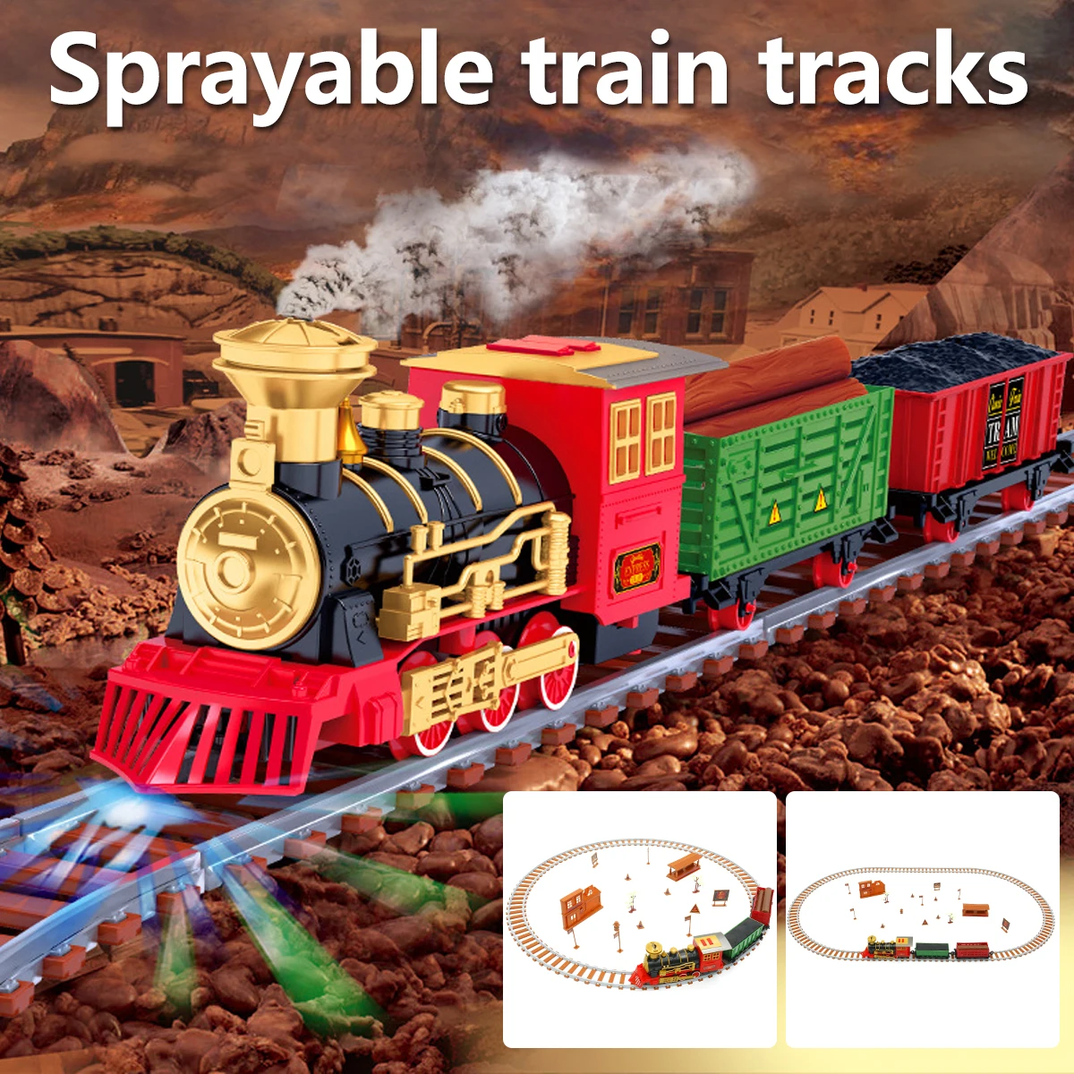 

Электрический паровой двигатель, поезд, железная дорога, Классический грузовой поезд, игрушки, игровой набор с имитацией дыма, электрически...