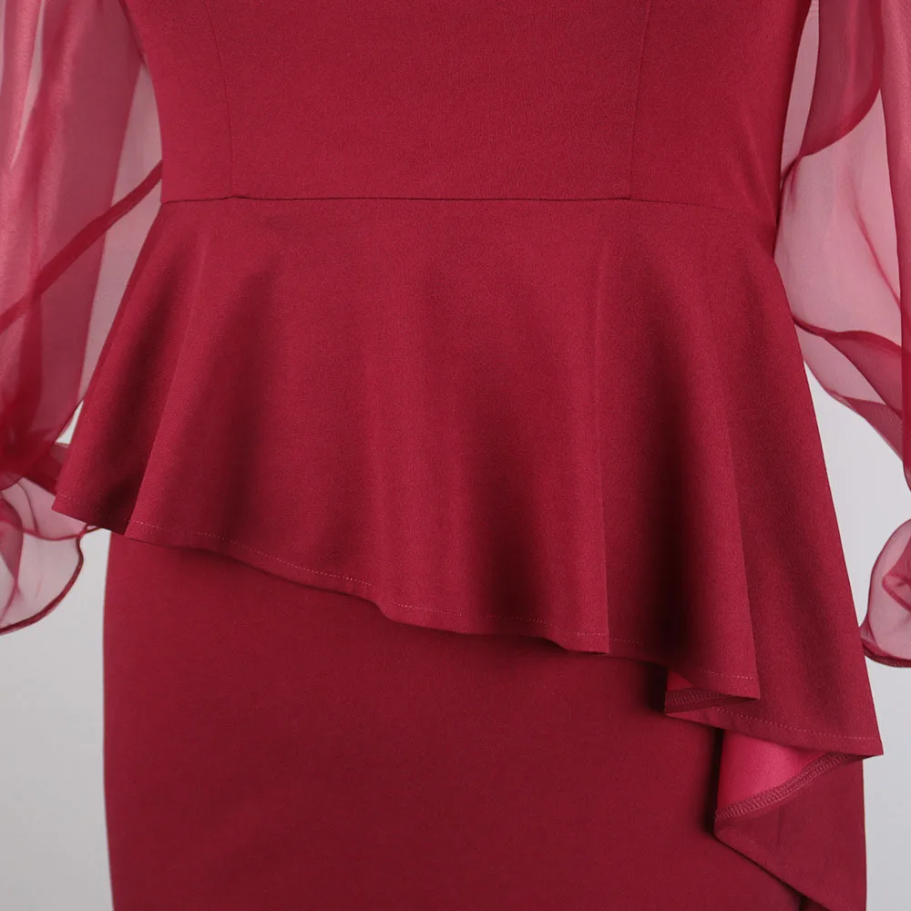 

Square Collar Splicing Perspective Net Yarn Long Sleeve High Waist Buttocks Women's Dress 2021 Summer New Temperament Commute