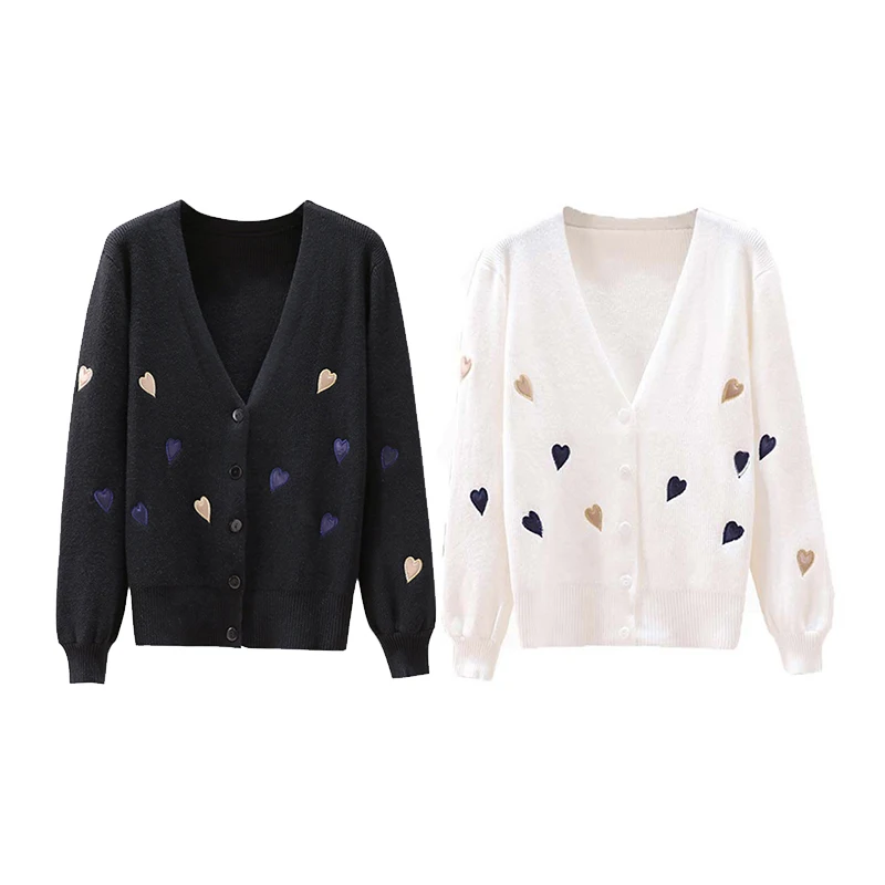 

Autumn Spring Sweater Women Knitted Cardigan Coat Jacket Button Front Deep V Neck Long Sleeves Ribbed Trim Knitting Coat female